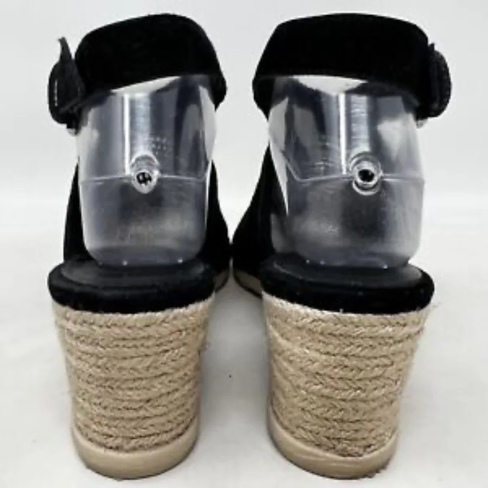 Eileen Fisher Winnie Black Leather Espadrille Wedge Sandal US 8